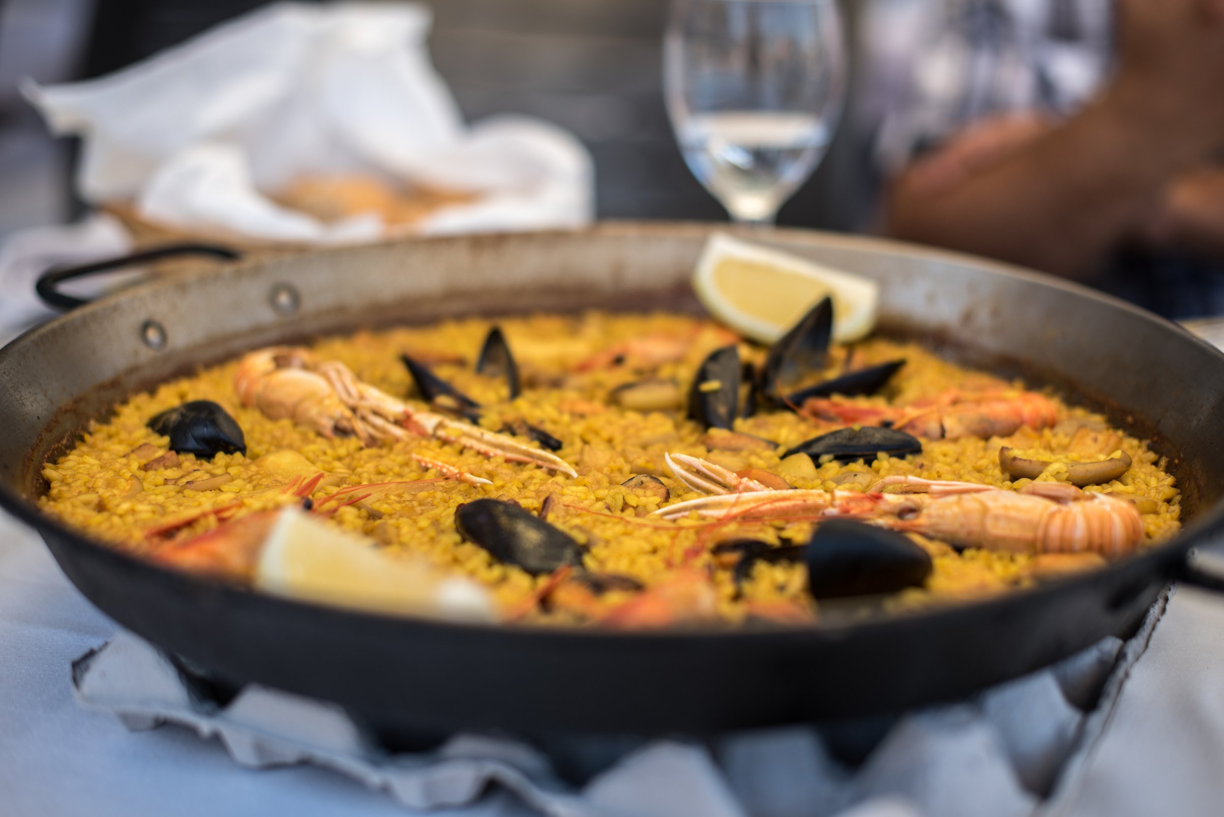 Paella recipe for two in traditional pan, recipe from Mediterranean